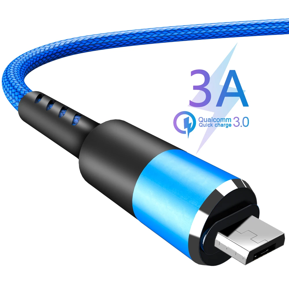 Кабель Micro USB 1 м 2 м 3 м быстрое зарядное устройство с круглой головкой нейлоновый кабель для передачи данных с оплеткой для мобильного телефона samsung/millet Android