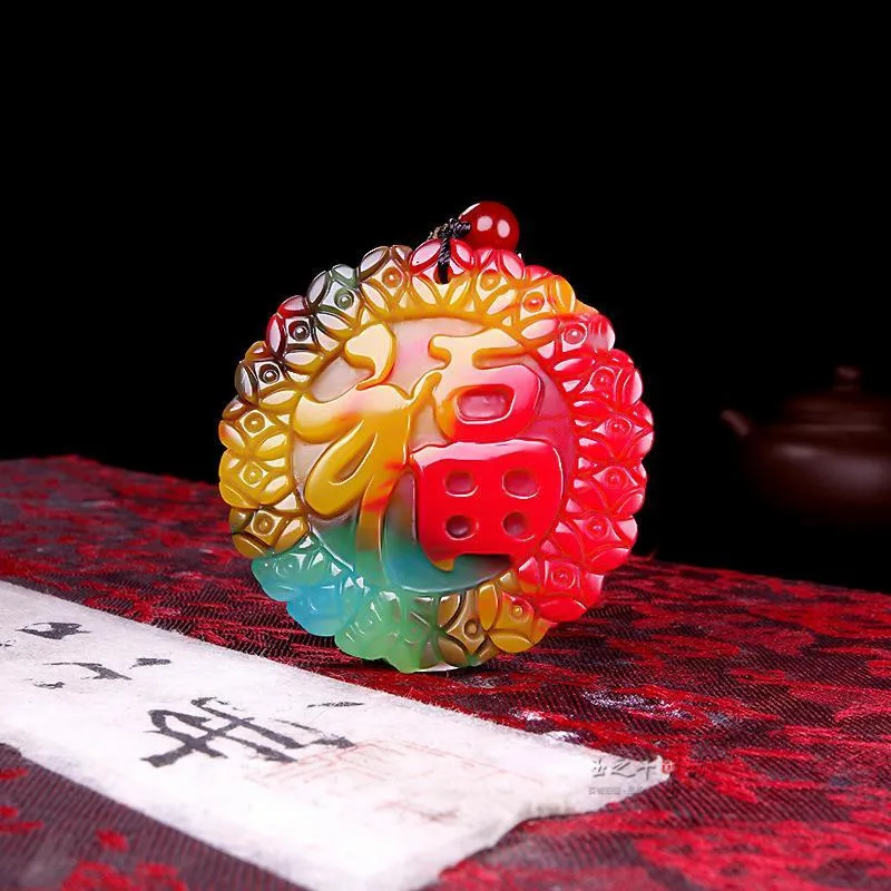 Китайский Натуральный Цвет нефрит Благословение кулон ожерелье ручной работы