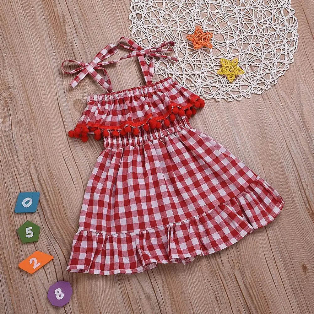 Girls' dresses 2019 summer new European and American red plaid suspenders princess skirt children's clothing (1-5T) |