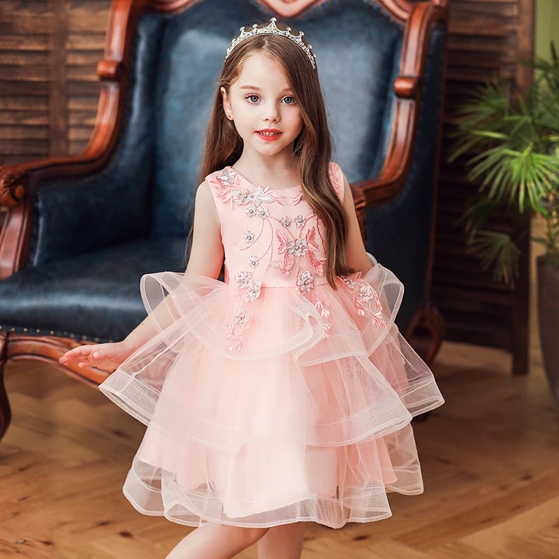 

Baby Girl Dress Lace Applique Princess Desses for Girls 1-10 Years Attend Formal Party Wedding Baby Clothing New Arrival 2020