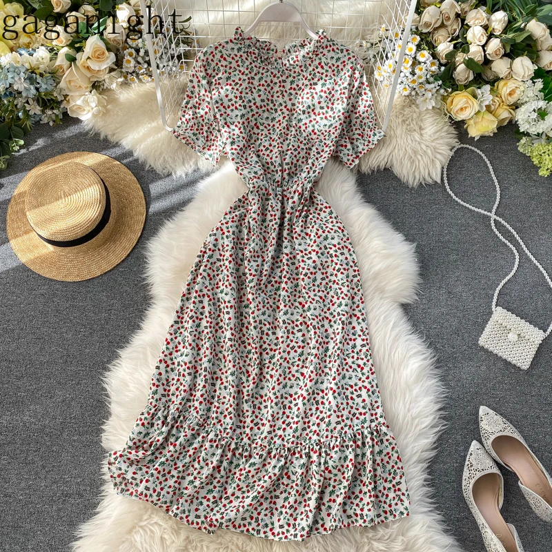 Gaganight цветочное женское праздничное летнее платье с коротким рукавом круглым