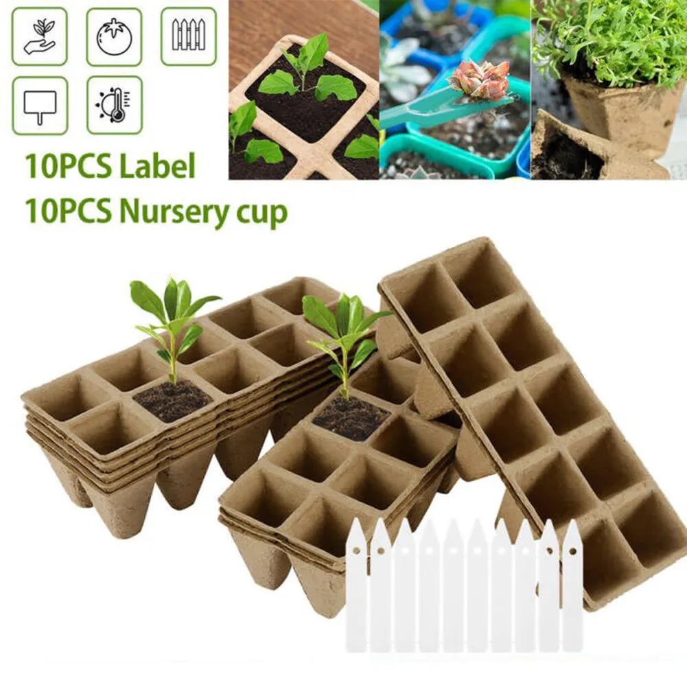 

Stackable Nursery Pots W/ Labels Plant Start Trays 10 Cells Rectangular