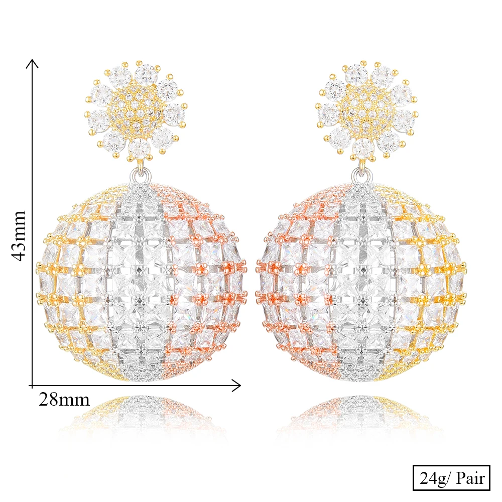 

missvikki Luxury Gorgeous Round Pendant Drop Earrings Full Mini CZ Bride Wedding Dancer Appointment Party Show Earring Jewelry