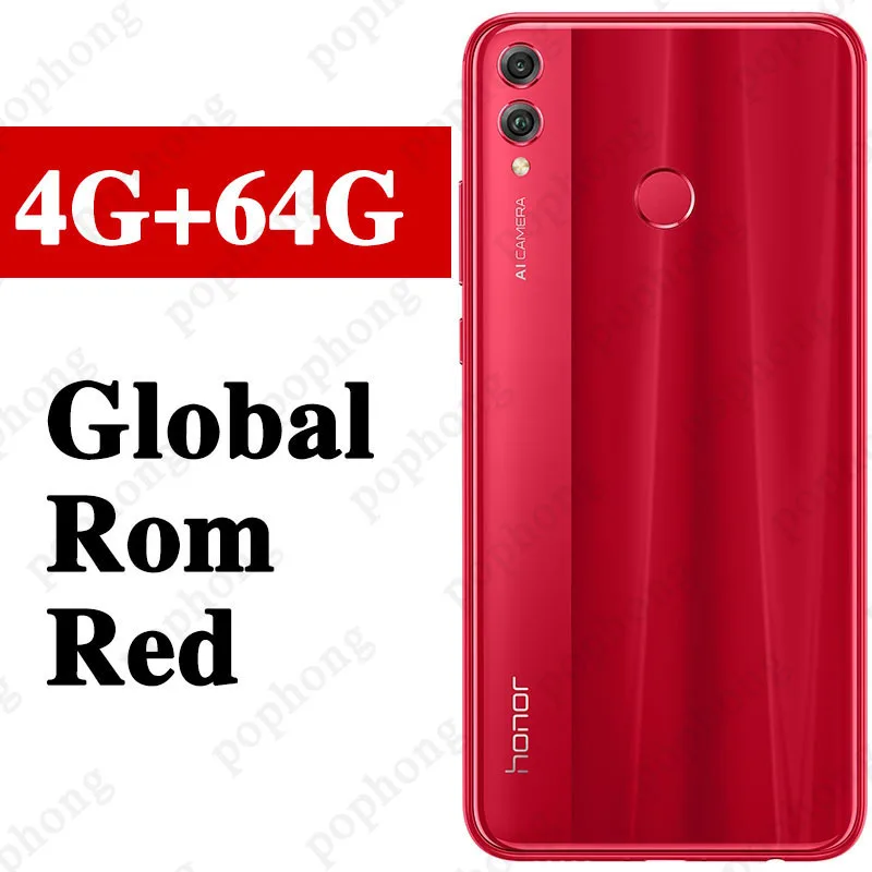 4G 64G Red Мобильный телефон HONOR 8X с глобальной прошивкой, 4 ГБ, 64 ГБ, Восьмиядерный процессор Kirin 710, 6,5 дюймов, Android 9,0, 3750 мА/ч, сканер отпечатков пальцев, 20 МП - Цвет: 4G 64G Red