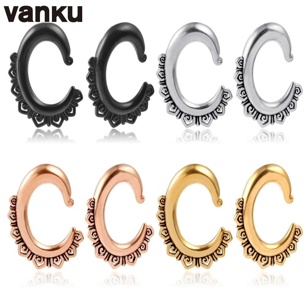 Vanku 2PCS Fashion Teardrop Flower C Shape Ear Weight Hanger Plugs Tunnel Body Jewelry Piercing Ear Gauges Expander For Unisex