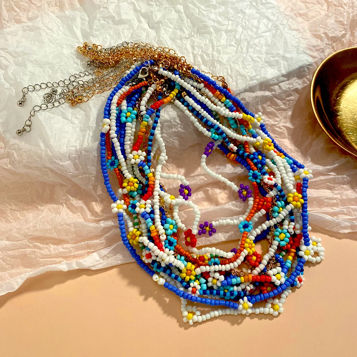 

Bohemia Colorful Small Beads Flower Choker Necklace for Women Multicolor Rainbow Necklace Girls Fashion 2021 Jewelry Collar Gift