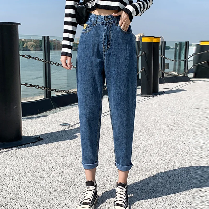 Деним джинсы в винтажном стиле для женщин с высокой талией женские Уличная Брюки