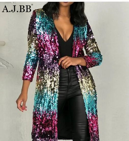 

European fashion gradient casual women's coat loose long sleeve cardigan Sequin Top Shirt