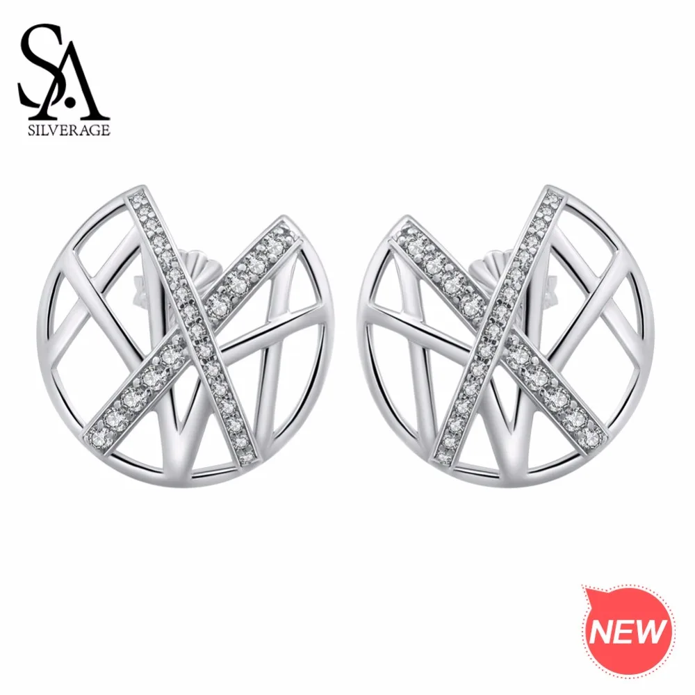 

SA SILVERAGE X Romantic Jewelry Stud Earrings For Wedding Elegant Silver Stud Earrings Woman Earrings AAA Zirconia Magic