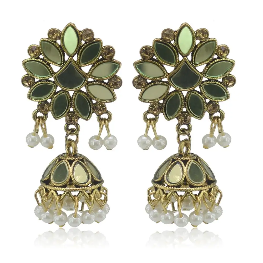 A Винтажные античные золотые индийские Jhumki Jhumka имитация жемчуга Серьги египетские богемные модные свадебные подарочные украшения для ушей - Окраска металла: A