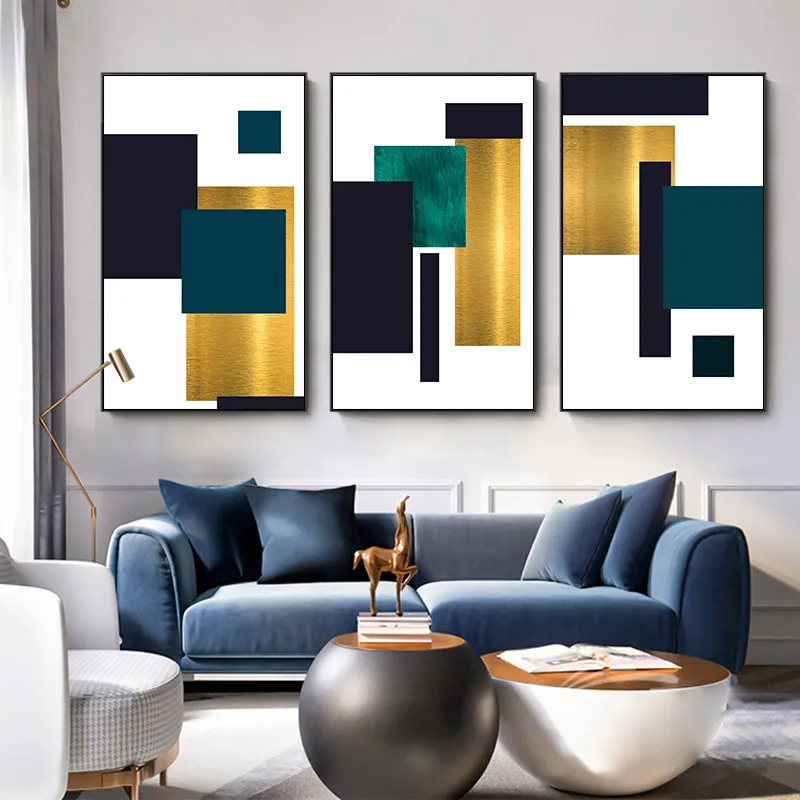 

Dark Green Gold Square Abstract Canvas Painting Nordic Style Home Picture Wall Art Poster And Print Modern Living Room Decor