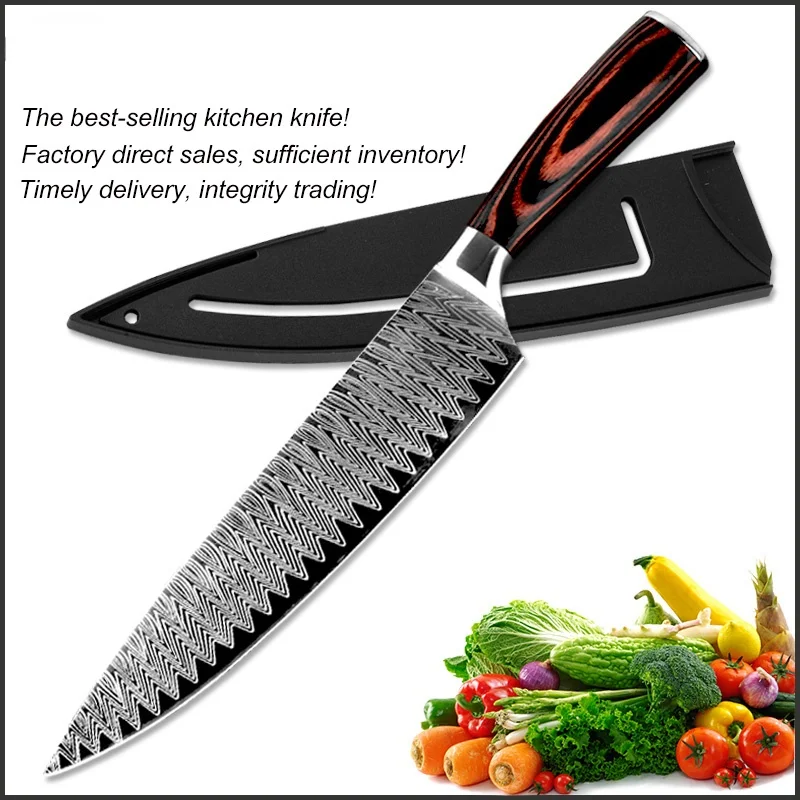 

8-Inch Chef Knife Kitchen Cooking Knife High Carbon Stainless Steel Sanding Laser Pattern Cleaver Slicing Knives