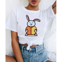 women tshirt short sleeve cartoon rabbits tops tee summer casual o neck shirts female clothing white t shirts aesthetic tees