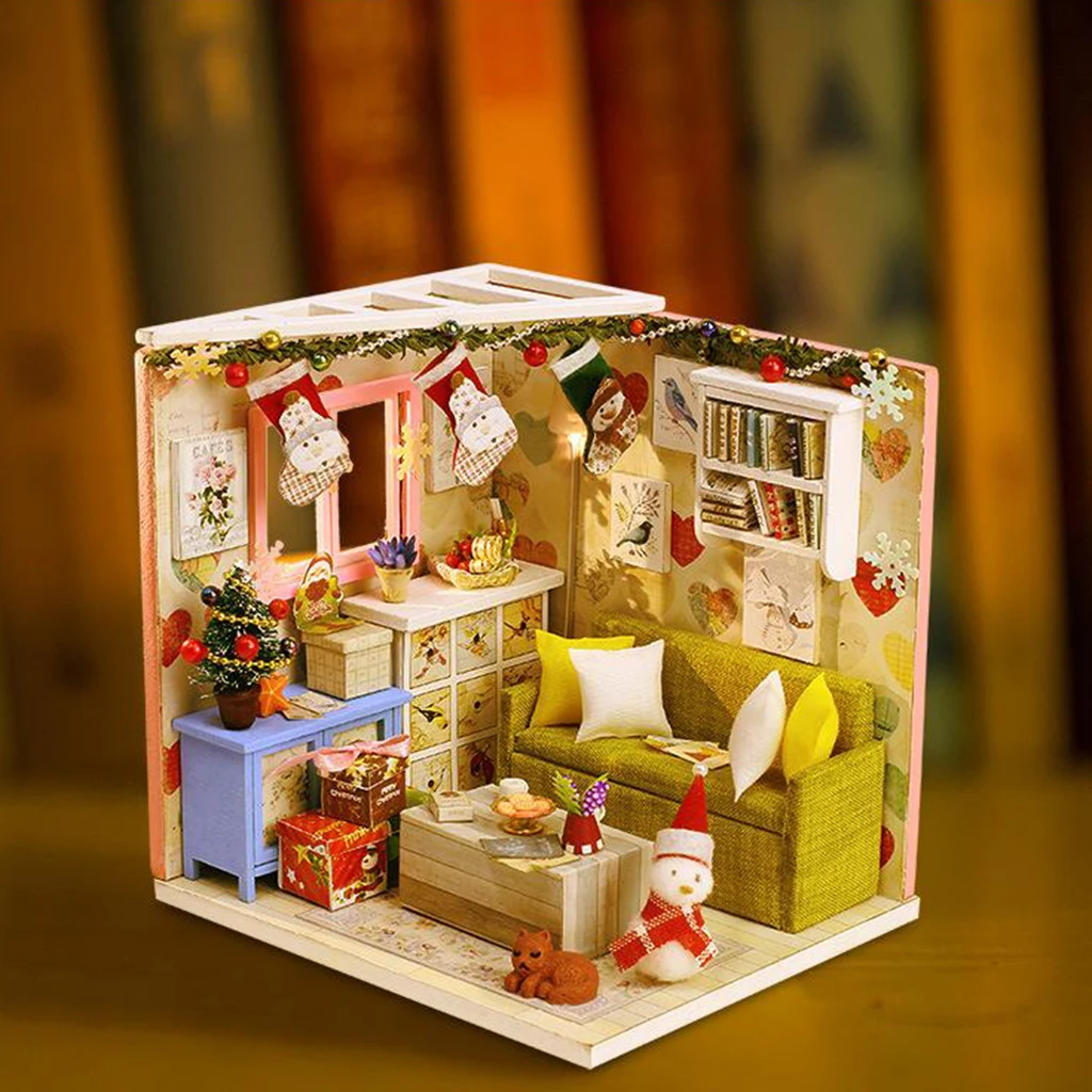 

3D Wooden Assembly Mini Doll House Toy Living Room Furniture Kit Fun Assembled