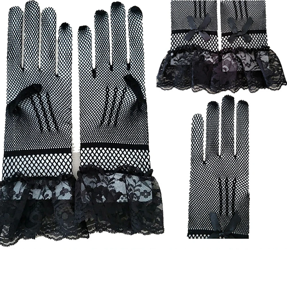 

Summer Gloves Lace Mesh Bowknot Bride Full Finger Gloves Bridal Wedding Dress Accessories Elastic Thin Breathable Short Mittens