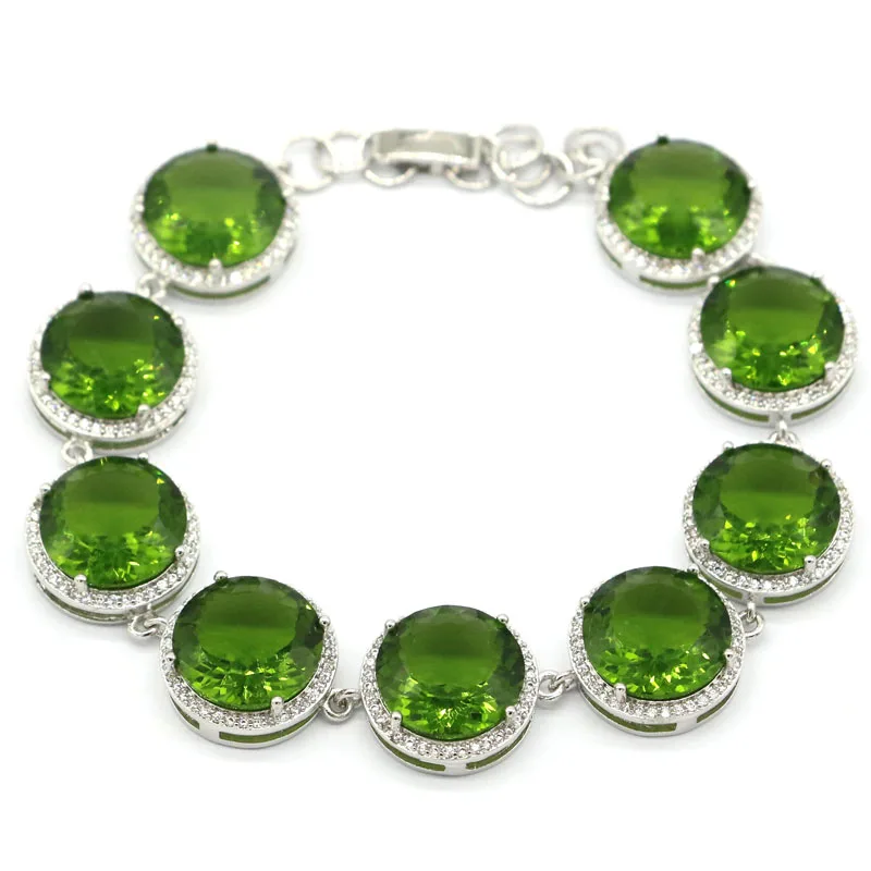 

15x15mm Gorgeous Created Green Peridot White CZ Woman's Wedding Silver Bracelet 7.5-8.5inch