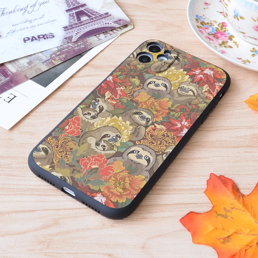 

Because Sloths Autumn Print Soft Silicone Matt Case For Apple iPhone Case