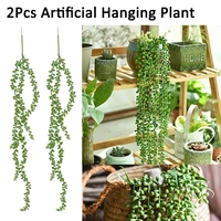 2 pcs artificial hanging plant fake string of pearls bean leaf succulents decor for home garden office indoor outdoor greenery