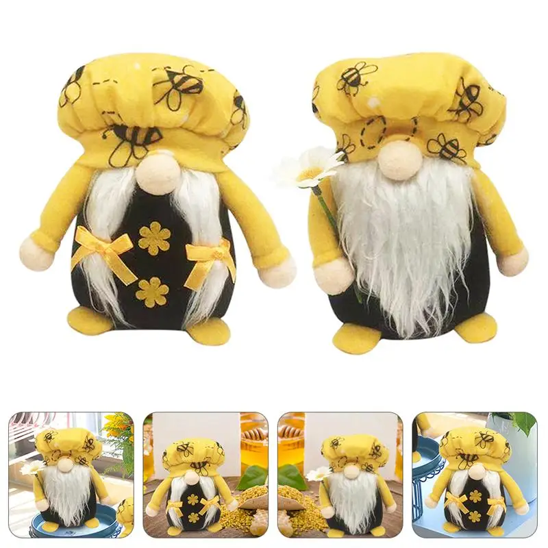 

2pcs Bee Gnome Party Decorative Plush Dolls Dwarf Doll Ornaments (Yellow White)