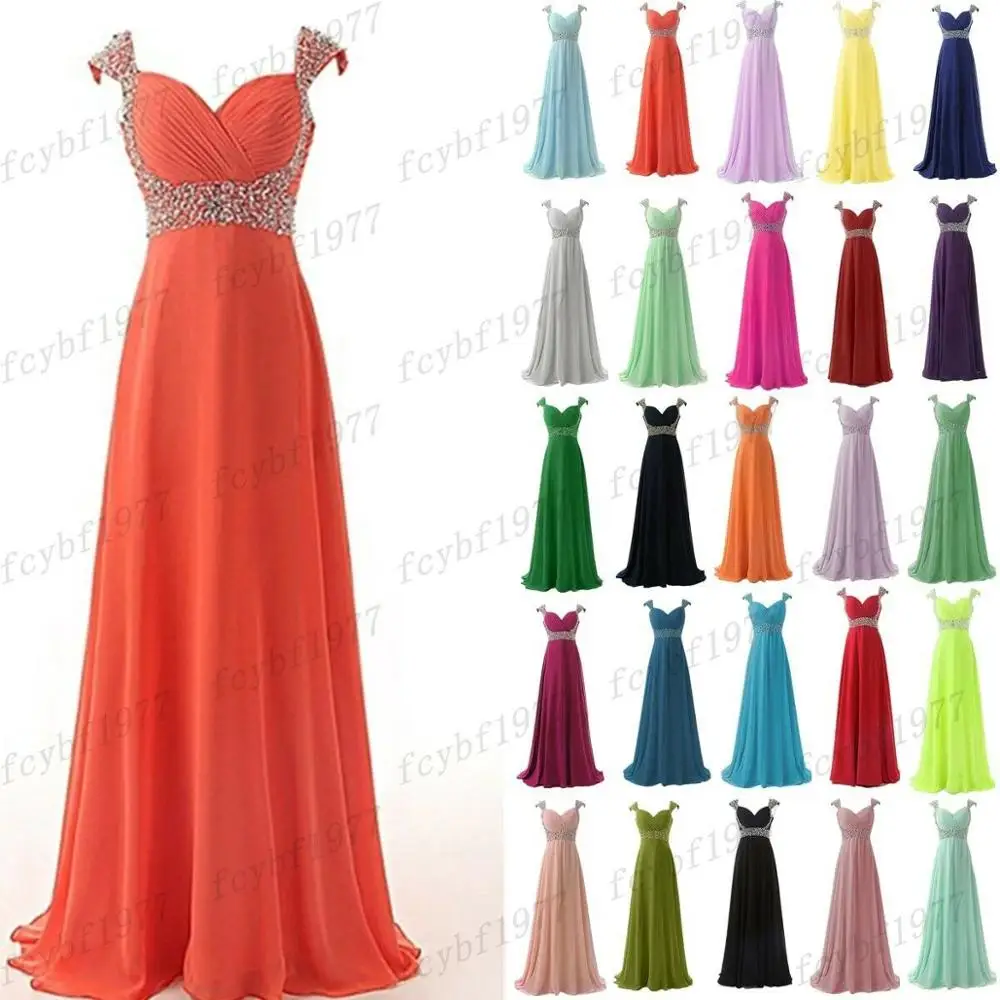 

A-line Chiffon Sweetheart Beading Crytals elegant Cap Sleeve Bridesmaid Dresses Wedding party dresses robe de soiree Plus Size
