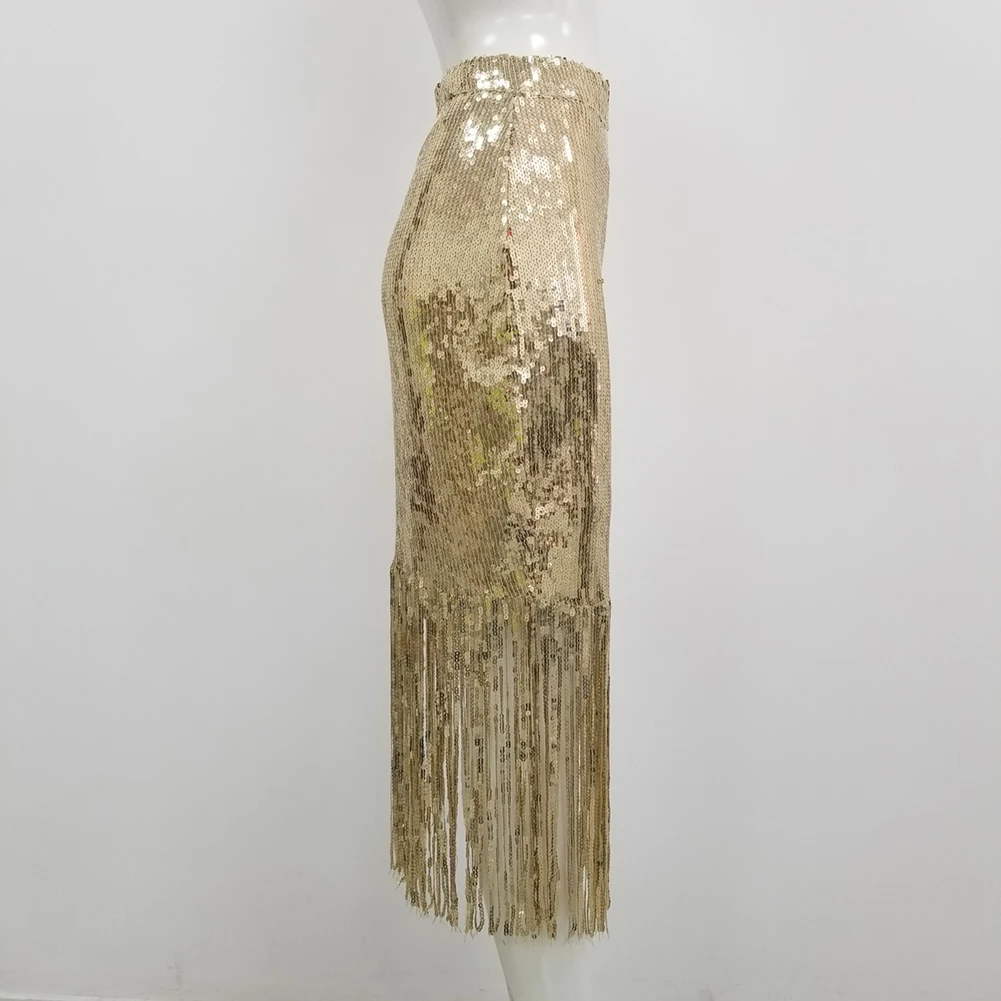 Винтажная юбка-карандаш средней длины, с блестками, Весенняя блестящая юбка с кисточками от AliExpress WW