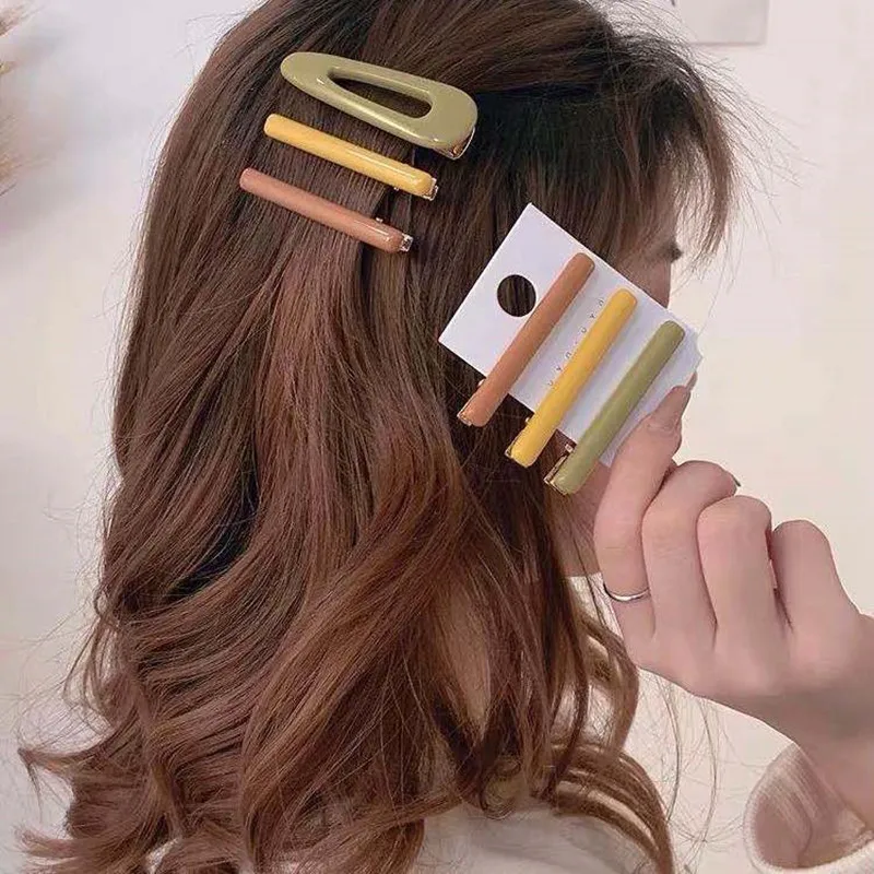 

3 Pcs/Sets Simple Solid Color Geometric Hairpins Hair Accessories Women Barrette Hairgrips Girls Candy Color Hair Clip Headdress