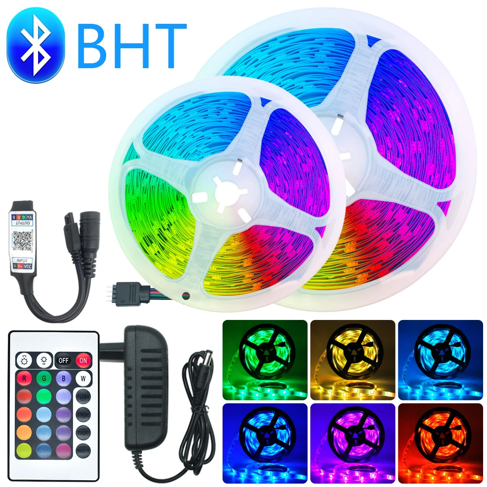 

LED Strips Lights Bluetooth RGB 5050 SMD 2835 Luces LED Flexible Ribbon Waterproof Tape Diode Remote 5M 7.5M 10M Control+Adapter