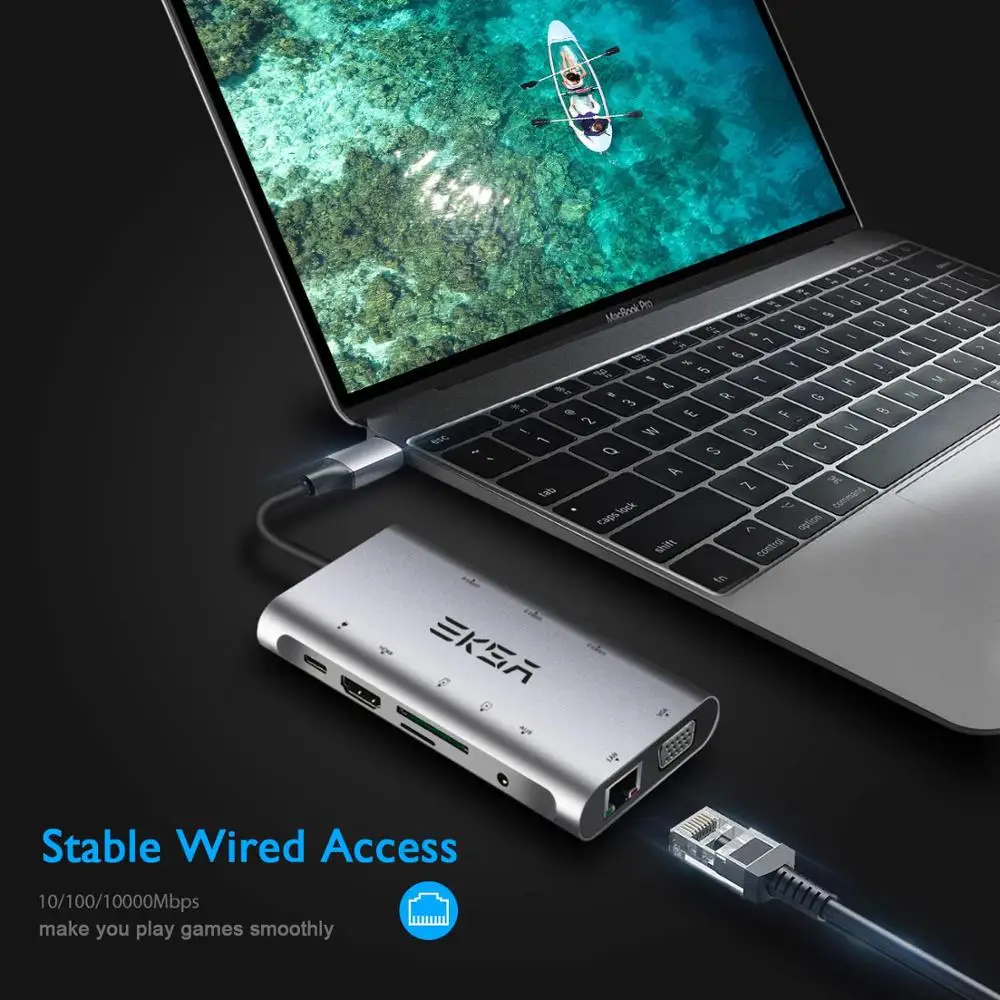 EKSA USB Type C концентратор к 3 0 HDMI RJ45 usb-хаб для MacBook Pro Аксессуары сплиттер Мульти 10