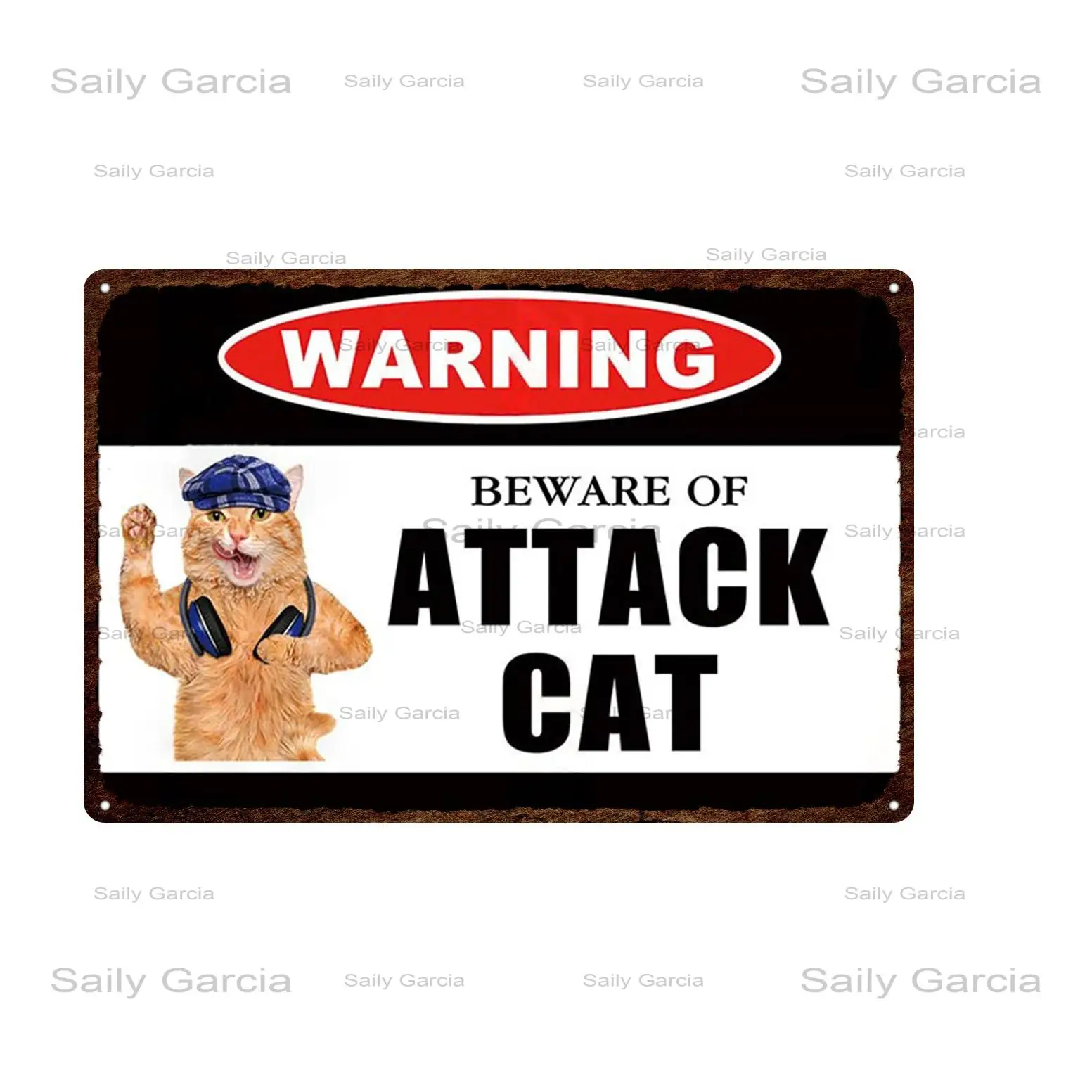 Warning Sign Pet Cats Tin Metal Beware Of Attack Cat Plates Wall Stickers Art Poster For Home Room Shop | Дом и сад