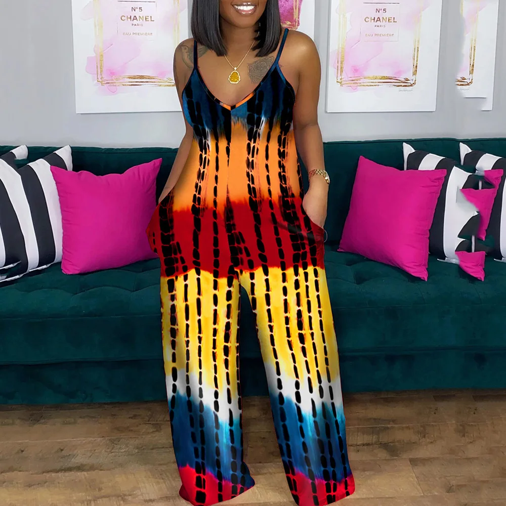 Женский Длинный брючный комбинезон Свободный оверсайз с V-образным вырезом без