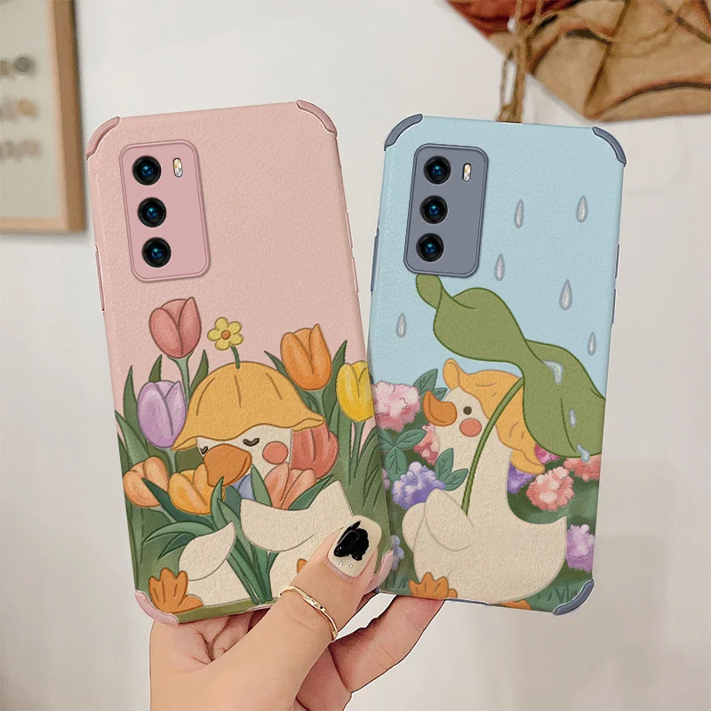

Tulip Bumper PU Leather Case For Huawei P40 P30 P20 Pro Lite Mate 40 30 20 Pro lite 20X Y7a P Smart 2021 Soft Phone Cover