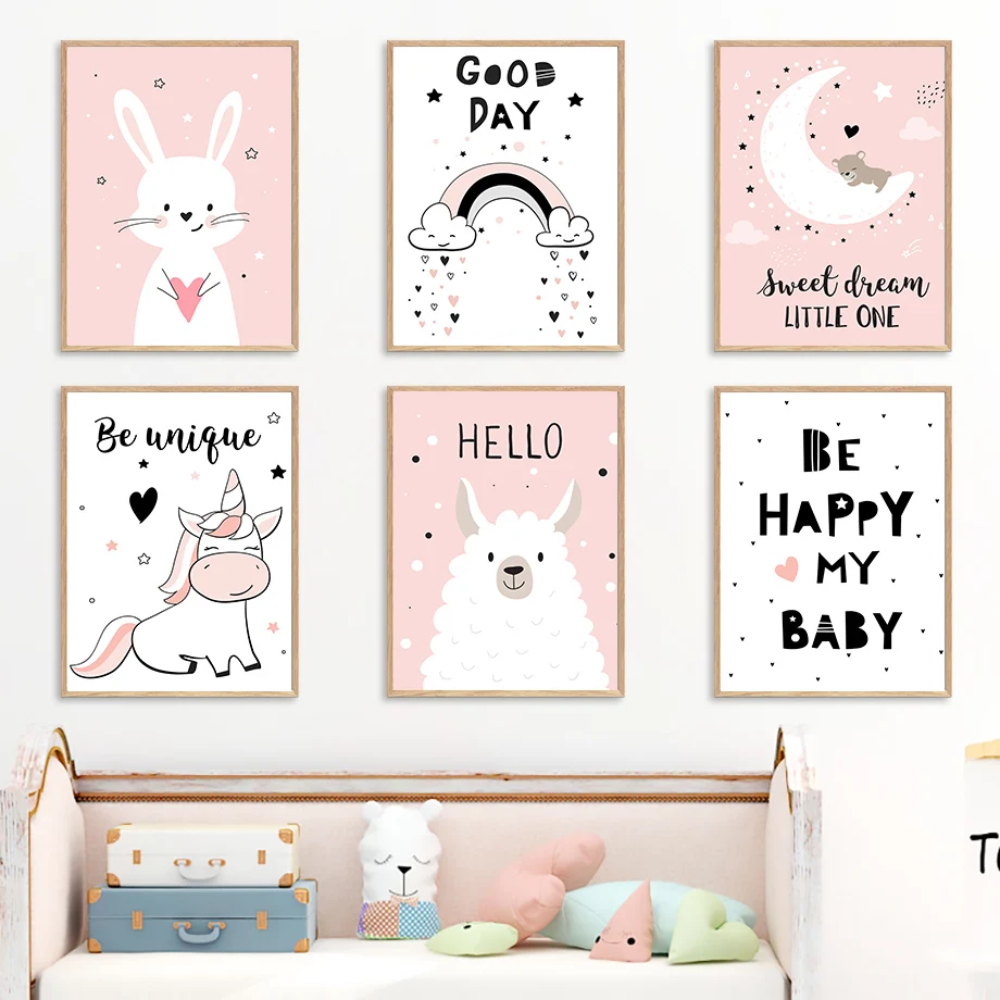 

Stars Rabbit Moon Sheep Unicorn Rainbow Wall Art Canvas Painting Nordic Posters And Prints Wall Pictures Baby Kids Room Decor