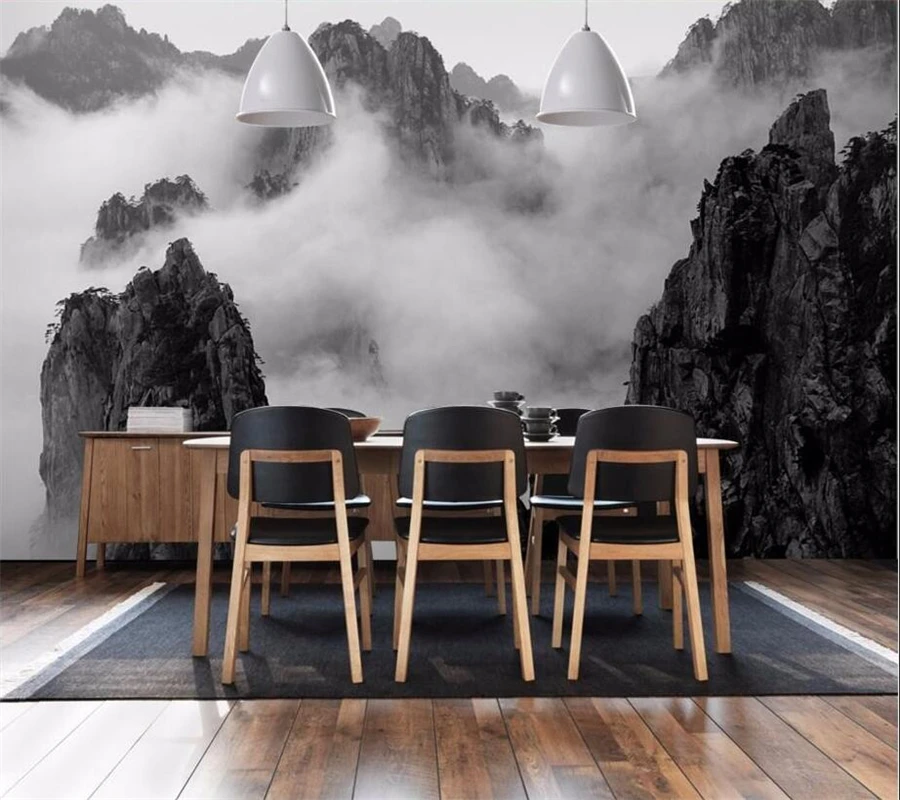 Фотообои на заказ 3D обои с изображением черных и белых облаков желтых гор