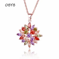 obyb luxury shiny crystal zircon charms necklace colored flowers pendant for womens fashion necklaces statement gifts jewelry