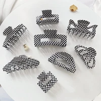 new large acetate hair claw clips geometric black white mosaic checkered grid plaid clamps shark clip grab ins women accessories