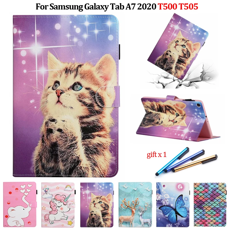 

Чехол для планшета Samsung Galaxy Tab A7, T500, T505, с изображением милого кота, единорога, из мультфильма, кожаный чехол для Samsung Galaxy Tab A7 2020