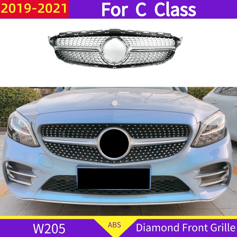 Алмазная Передняя решетка для Mercedes-Benz W205 подходит 2019-2021 C класса C180 C200 C300 ABS
