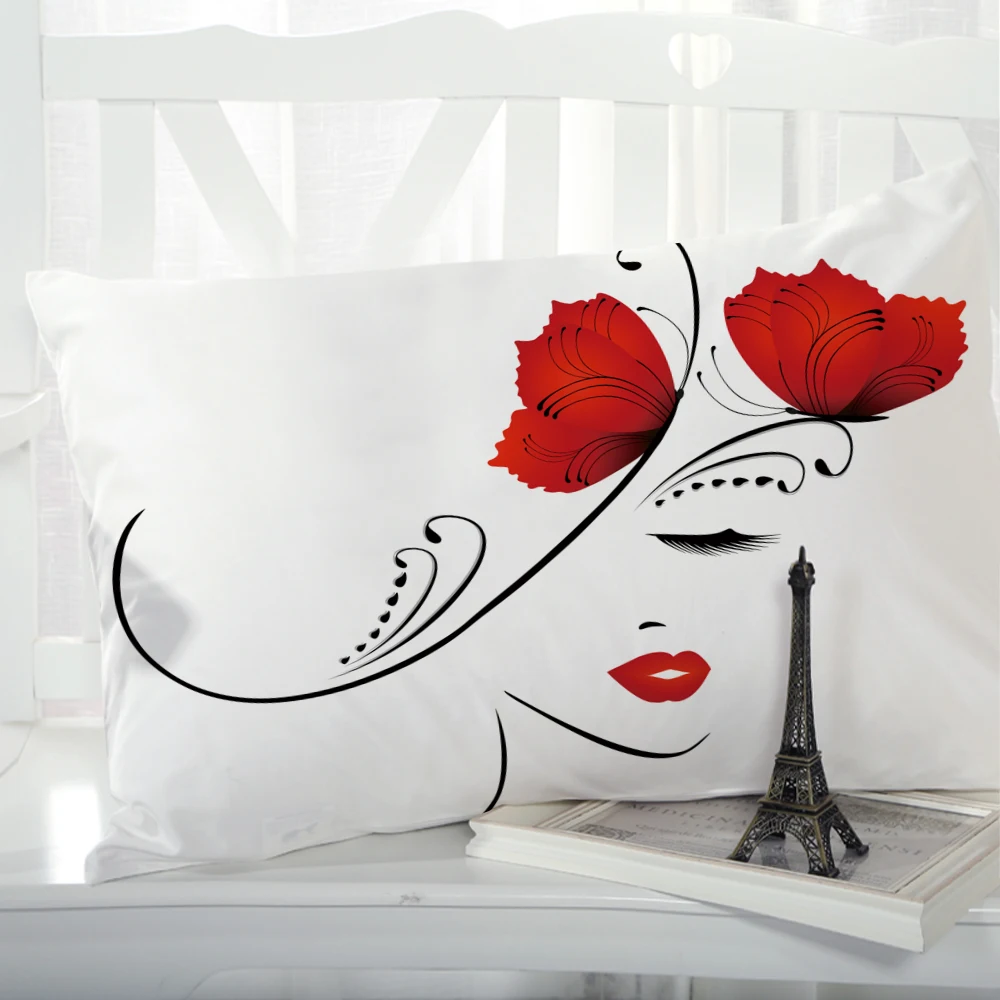 

1pc Pillow cover Pillow case Luxury Bedding Pillowcase Pillowcovers decorative 50x70 Customizable size 3D Print Woman red