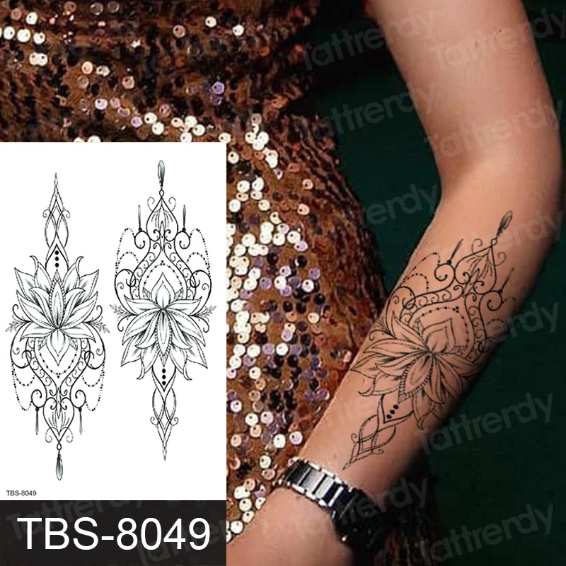 

Fashion Flower Pattern Tattoo Sticker Waterproof Temporary Sticker Geometric Planet Tattoo Black Tattoos Body Arm Fake Tatoos