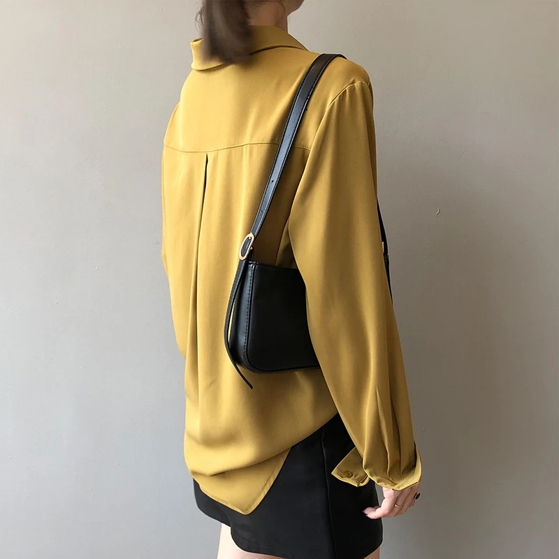 Блузка Женская атласная с длинным рукавом и отложным воротником на осень | одежда