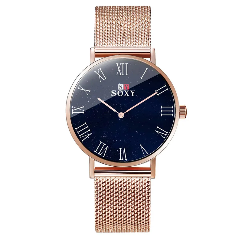 Rose Gold Strarry Sky женские часы soxy Брендовые женские часы модные повседневные часы сетчатые Стальные наручные часы платье женские часы relogio feminino - Цвет: Rose Gold