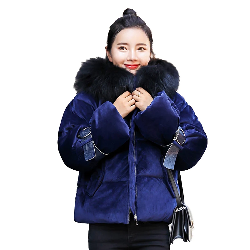 2019 модное короткое хлопковое пальто женские зимние парки золотистая бархатная