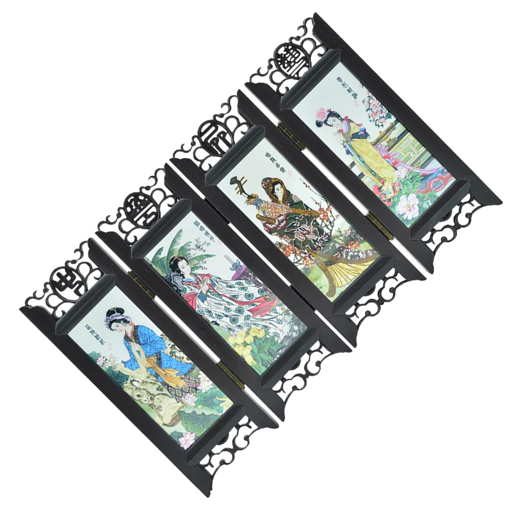 Chinese Style Retro Folding Small Screen Resin Panel Room Divider (Four Great Beauties) | Screens &amp Dividers