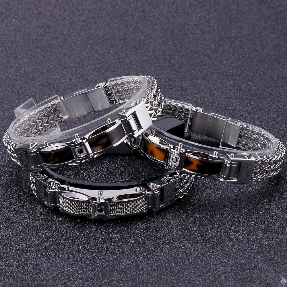 

Punk Braided Dragon Keel Men's Bracelets For Men With Magnet Clasp Male Jewelry 316L Stainless Steel Mens Biker Mesh Bracelets