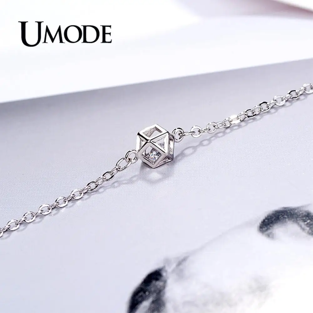 Женский браслет из серебра 2019 пробы UMODE регулируемая цепочка с геометрическими