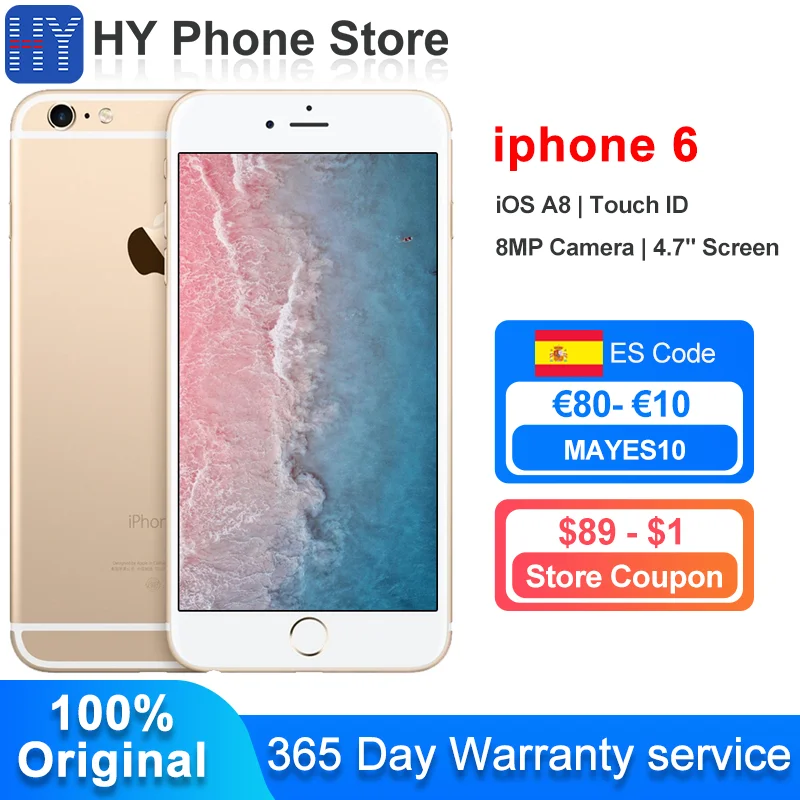 

In Stock Apple iPhone 6 16GB ROM Unlocked Smartphone iOS A8 Touch ID 8.0MP Camera 4.7" Screen 4G LTE iphones 6 Cell phone