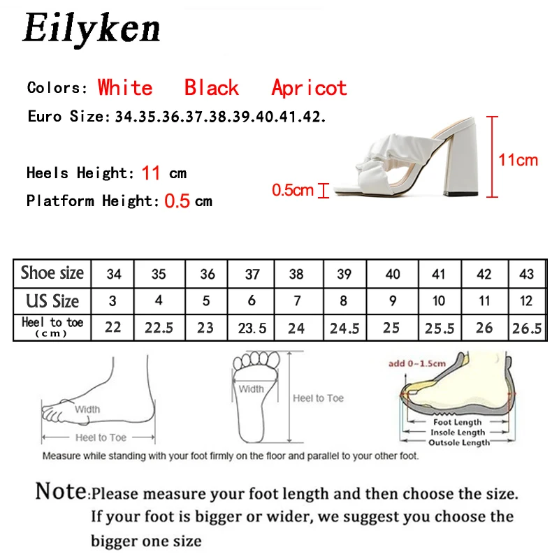 

Eilyken New Women Slipper Summer Outdoor Sandals Square Toe Thick High Heel Fashion Cozy Pleated Pu Leather Elegant Slides Shoes