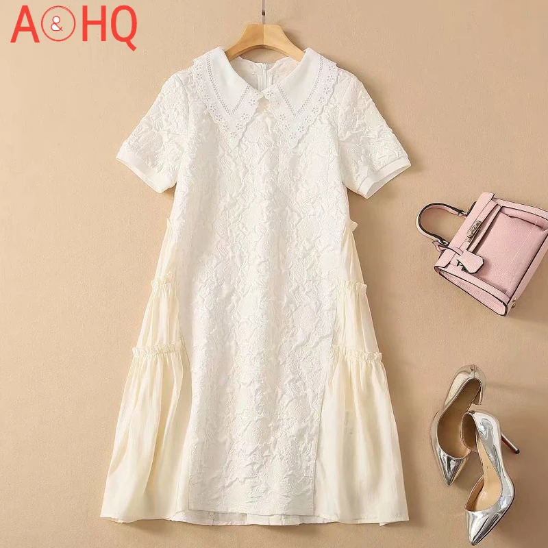 

2021 Summer New Women'S Street Style Fashion Casual Vintage Elegant Chic Girls Lace Patchwork Jacquard Dress