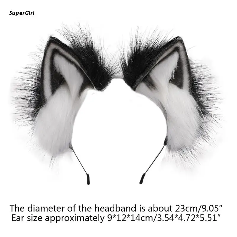 

J78E Plush Hair Hoop Animal Cat Wolf Ears Headband Lolita Headwear Cosplay Props