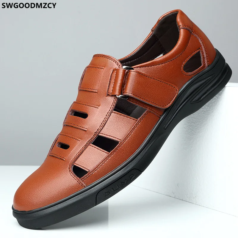 Сандалии мужские кожаные повседневные пляжные босоножки для офиса модная обувь
